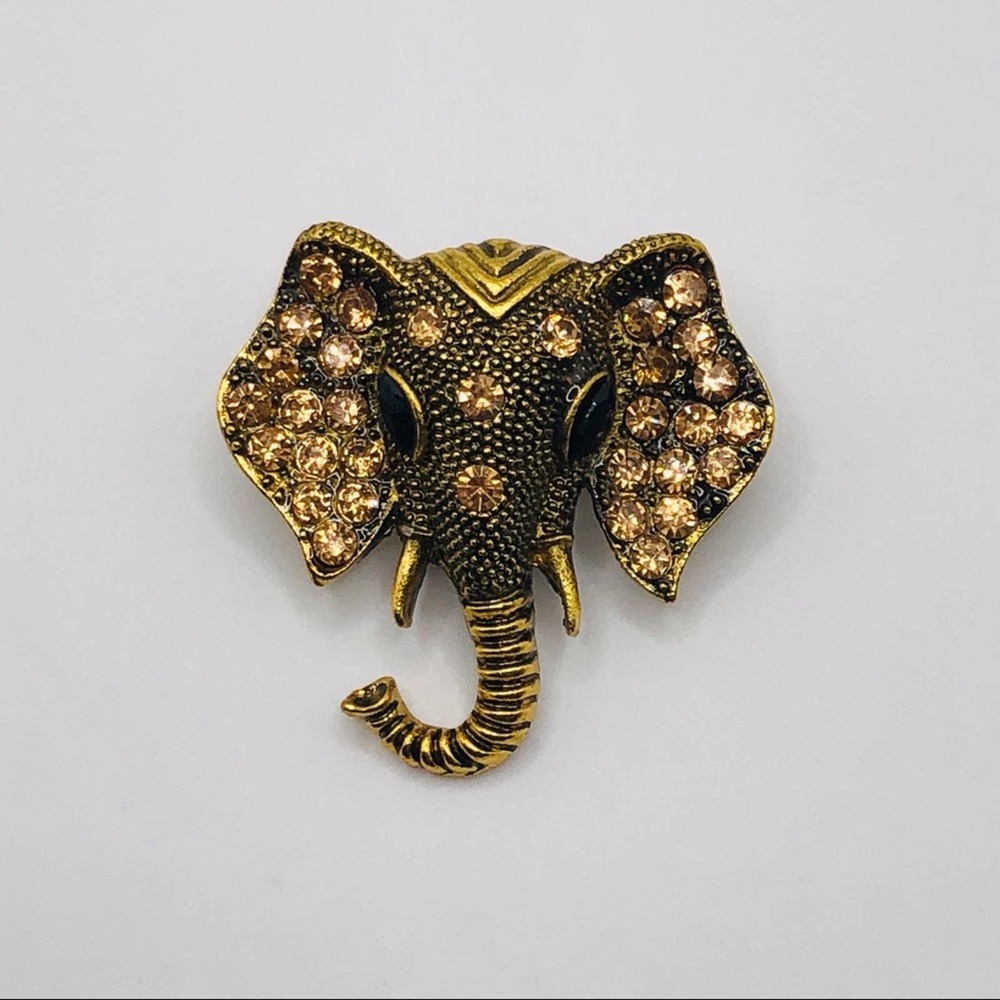 Gold crystal rhinestone elephant brooch